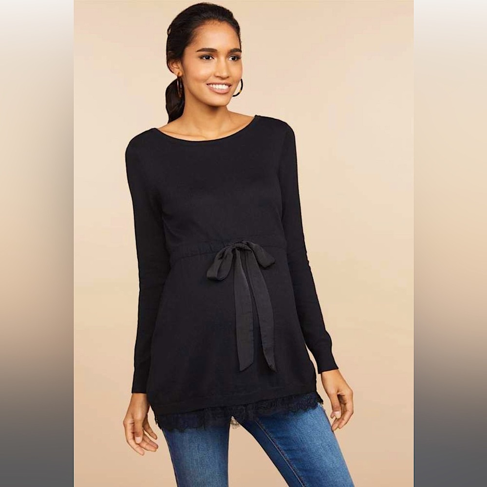 Motherhood Maternity Knit Peplum Lace Long Sleeve Sweater